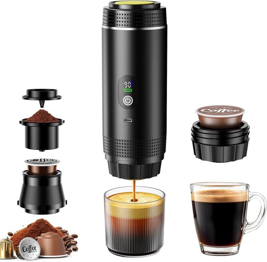 3-in-1 Mini-reise-espressomaschine, Batterie- Und Usb-betrieben, Für Kapseln Und Gemahlenen Kaffee, 1 Stück (schwarz).