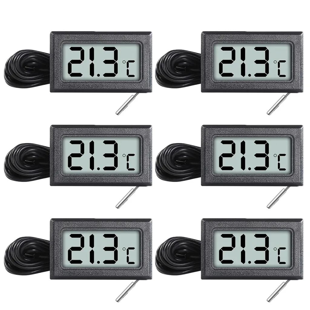 6er-pack Mini-lcd-digitalthermometer Von -50℃ Bis +110℃, Digitale Lcd-temperaturmonitore Mit Sonden, Zur Verwendung In Kühlschränken, Gefrierschränken Und Aquarien.