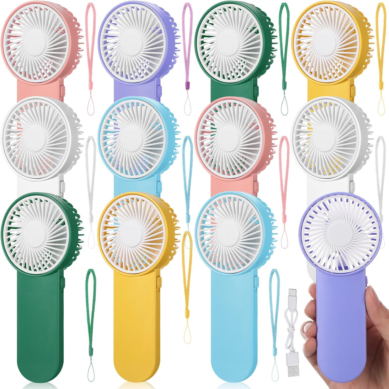 12er-pack Mini-handventilatoren – 1 Geschwindigkeitsstufe, Niedlich, Batteriebetrieben, Großpackung, Für Wimpern, Make-up, Reisen, Camping, Sommer (bunt)