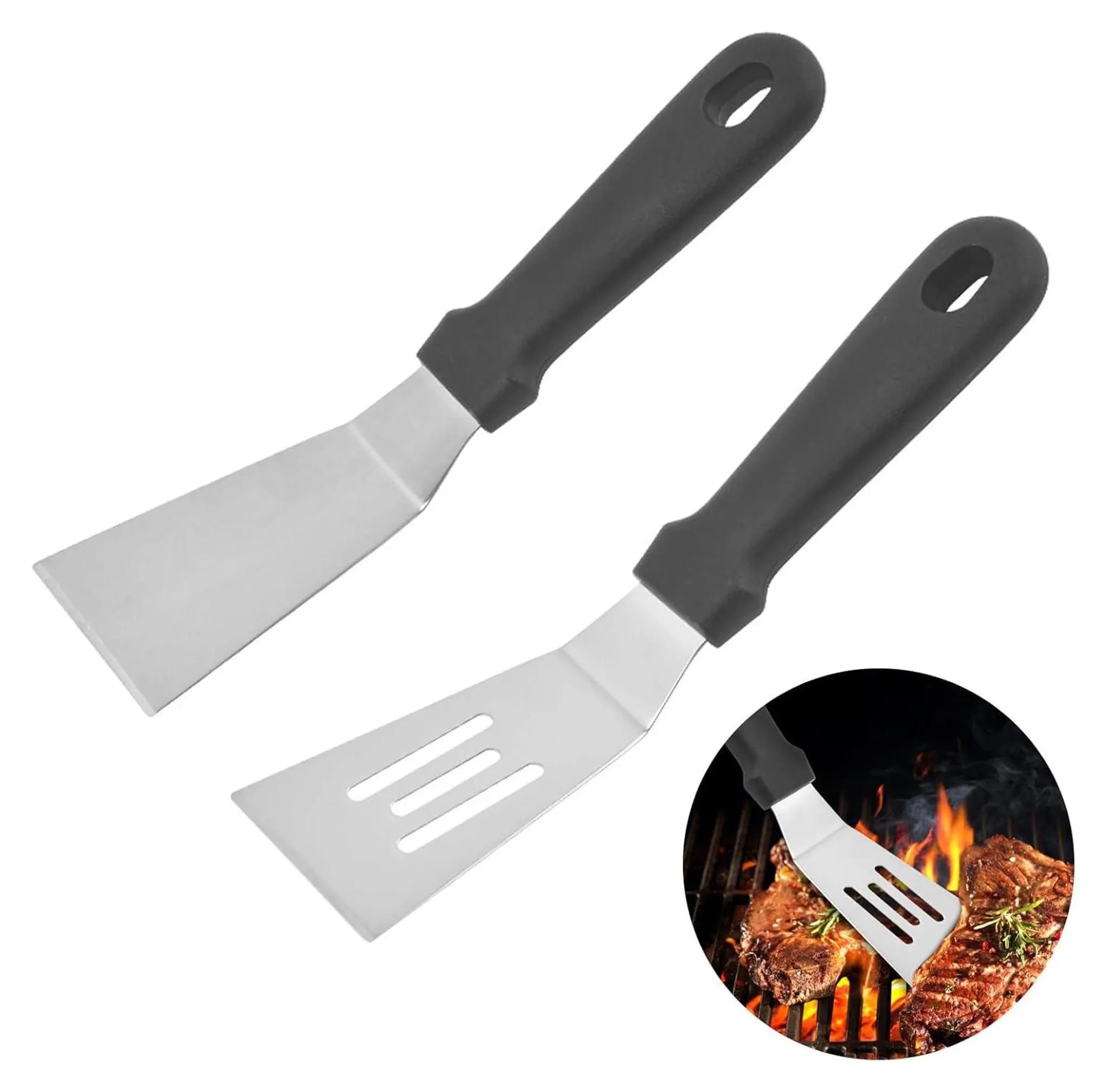 Zweiteiliges Edelstahl-spatelset: Kleiner Mini-spatel, Flacher Metallspatel Zum Kochen, Backen, Pfannkuchen, Eier, Tiramisu, Pizza