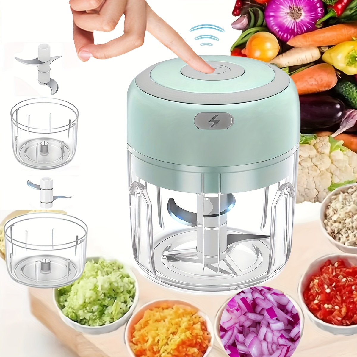Mini-küchenmaschine 250 Ml, Fleischwolf, Kleine Küchenmaschine Mit 3 Edelstahlklingen, Elektrischer Zerkleinerer, Fleisch, Gemüse, Obst.