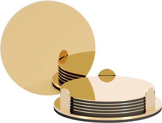 Goldene Edelstahl-untersetzer Mit Aufbewahrungsgestell, Schlichtes Rundes Design
