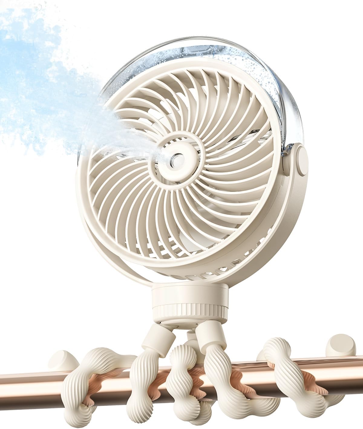 Beige Nebelventilator – Kinderwagen – Tragbarer Babyventilator Mit Kühlspray – 4 Geschwindigkeitsstufen – Leise, Wiederaufladbar – Für Reisen – Outdoor – Golfwagen – Autositz