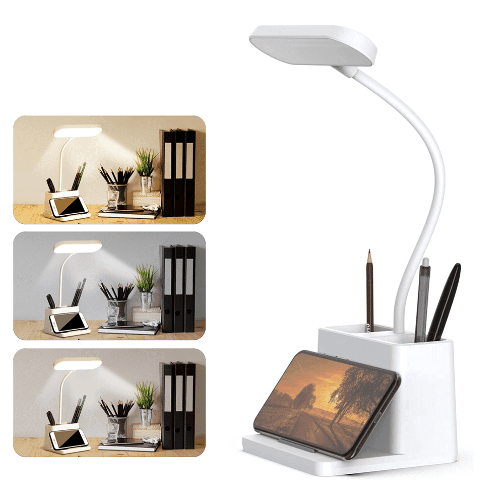 Schreibtischlampe Mit Stifthalter Und Handyhalterung, Geeignet Für Büro Und Zuhause - 3-stufig Dimmbare Led-schreibtischlampe Mit Usb-anschluss.