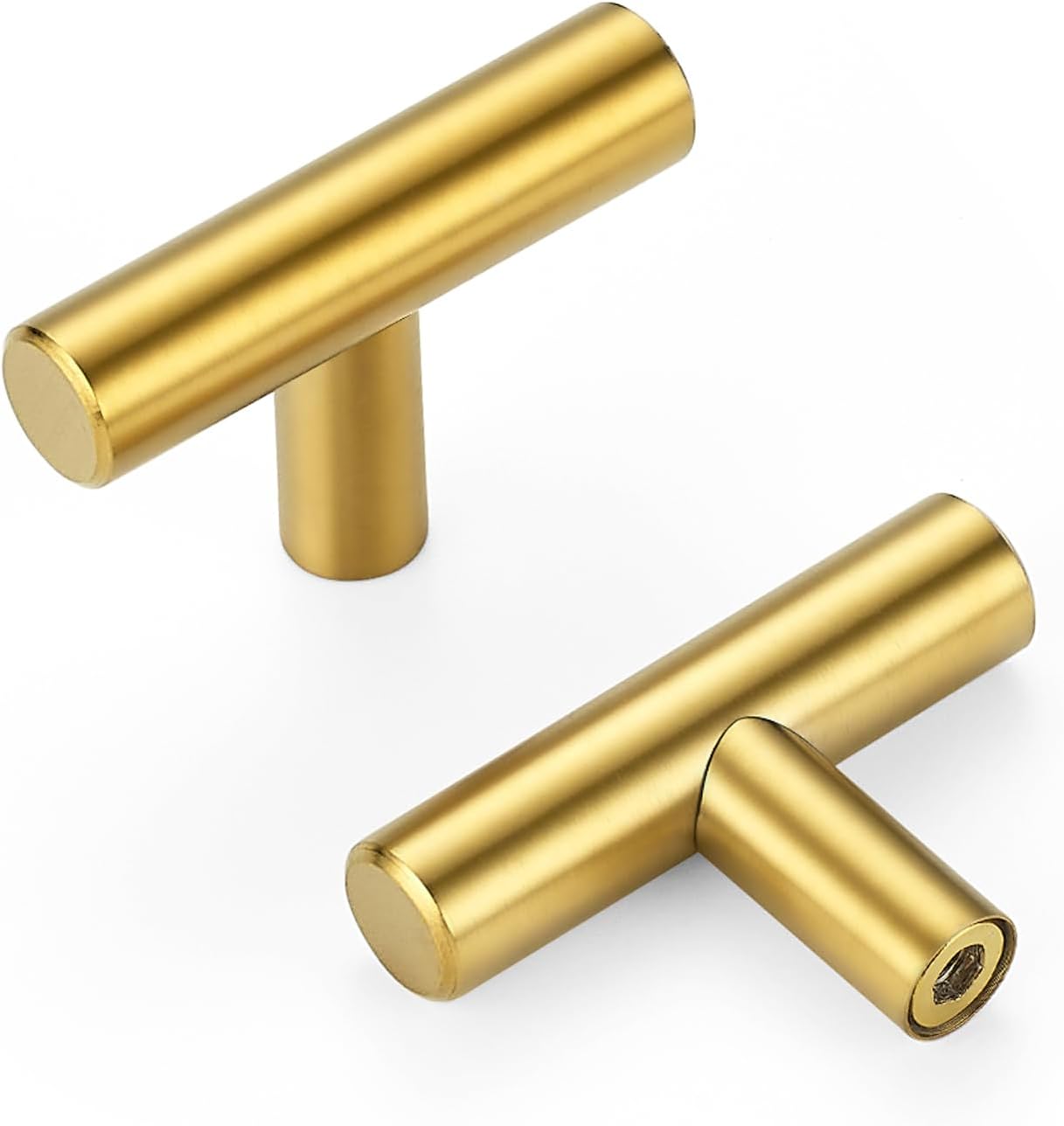 10-teiliges Set Mit Goldenen Schrankgriffen – Schubladenknöpfe Aus Gebürstetem Messing, Einlochig, T-förmig, Goldfarben.