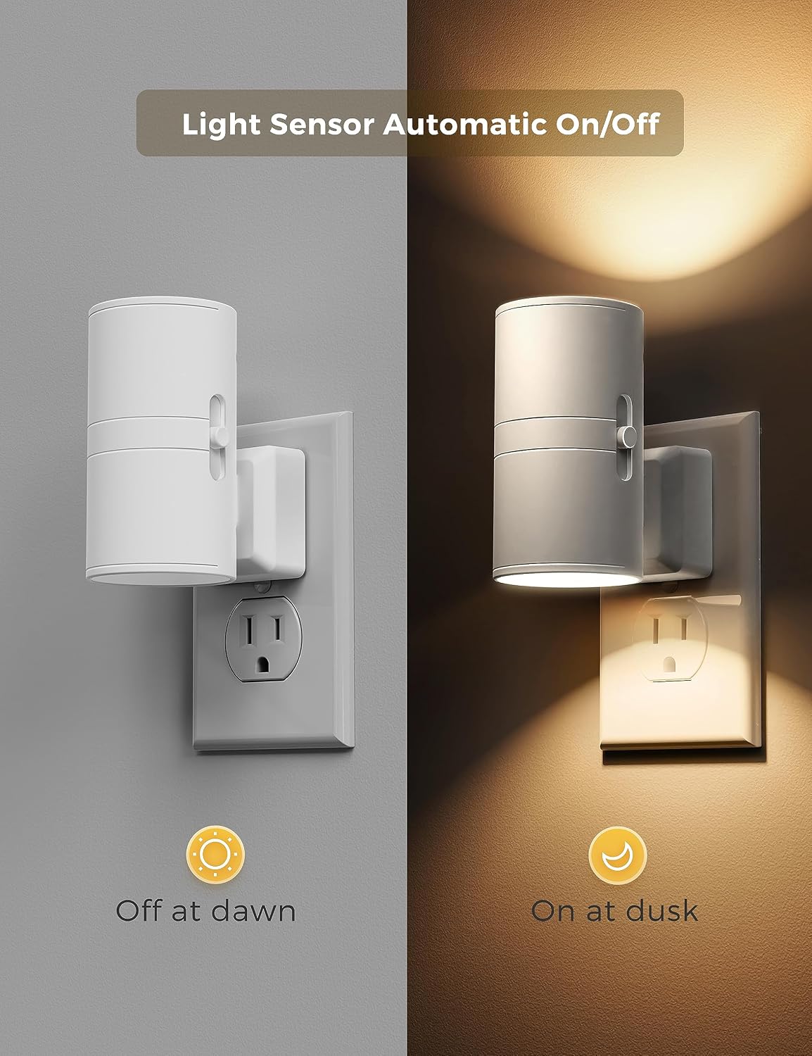 Led-nachtlicht Zum Einstecken – Wand-nachtlicht Mit Lichtsensor – 0–100 Lm, Warmweißes Licht (3000 K), Dimmbar – Modernes Nachtlicht – 2-teilig