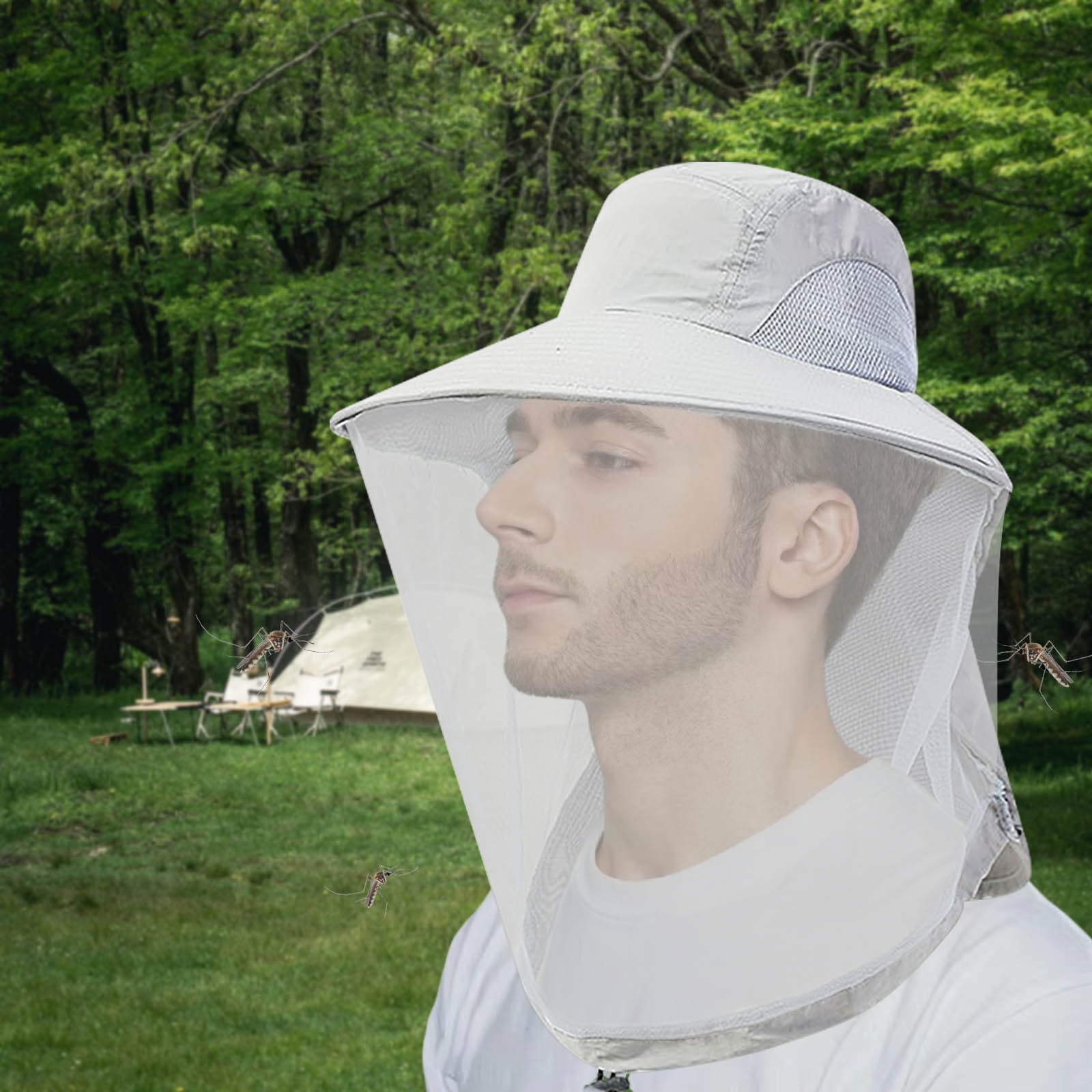 Moskitonetz-kappe Mit Sonnenschutz – Eine Faltbare Netz-bienenkappe (hellgrau), Geeignet Für Camping, Gartenarbeit Und Wandern.