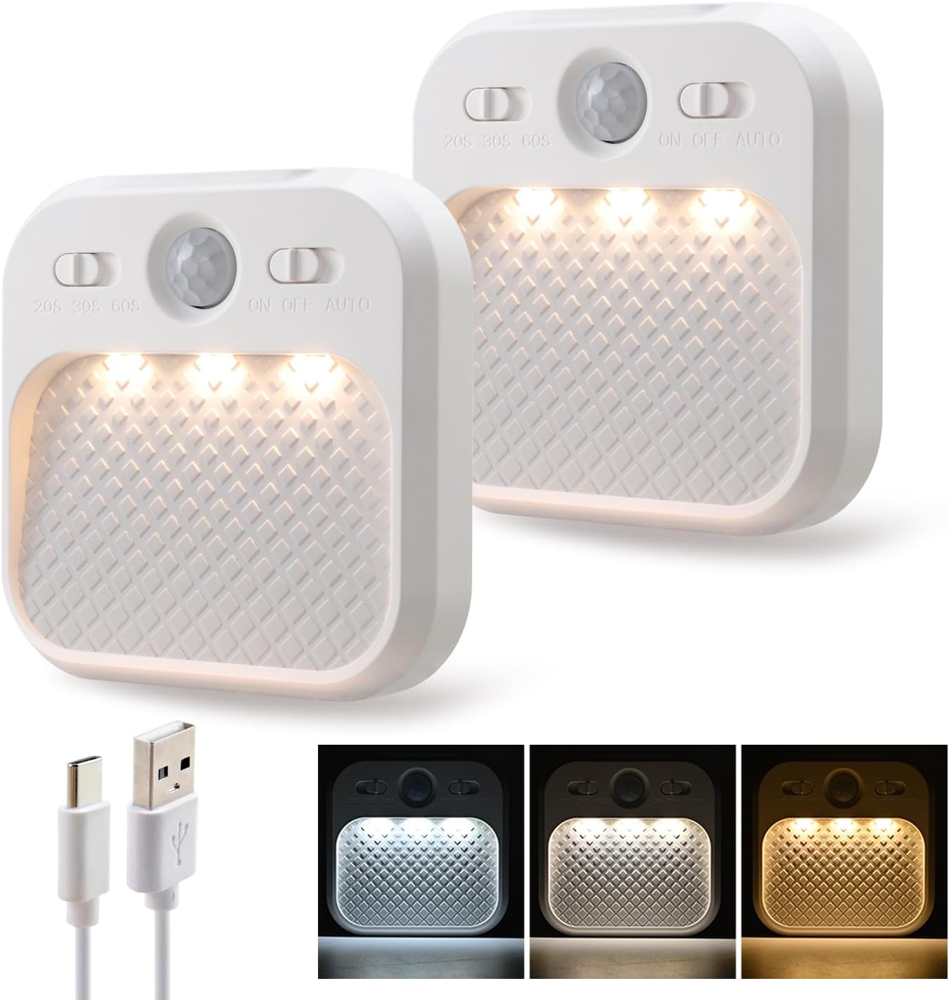 Zwei Led-nachtlichter Mit Bewegungssensoren, Dimmbar Und Mit Zeitschaltuhr Ausgestattet, Schrankleuchten, Treppenhausleuchten, Flurleuchten, Geeignet Für Kinderzimmer.