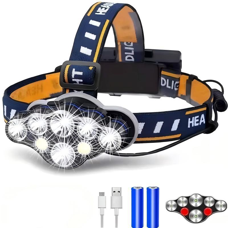Wiederaufladbare Led-stirnlampe, Wiederaufladbar, Verstellbar, 3.000 Mah, Rot, Für Camping, Superhelle Stirnlampe Mit 90.000 Lumen Und 3.000-mah-akku