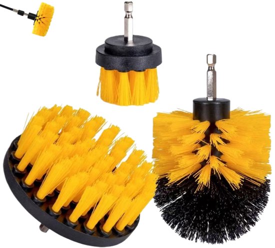 3-teiliges Reinigungsset Mit Bohrmaschinenbürsten – 10 Cm Nylon-scheuerbürsten-set – Geeignet Für Badezimmer, Badewannen, Duschräume Und Fliesenreinigung – Gelb
