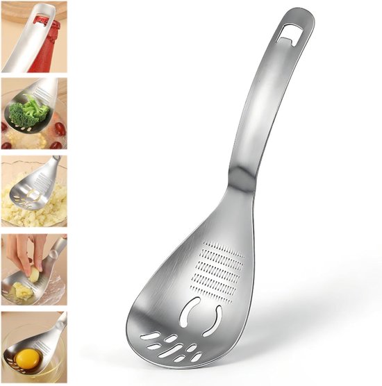 5-in-1 Küchenhelfer Aus Edelstahl 304 – 23 X 8 Cm – Eigelbtrenner, Reibe, Sieb & Flaschenöffner – Silber
