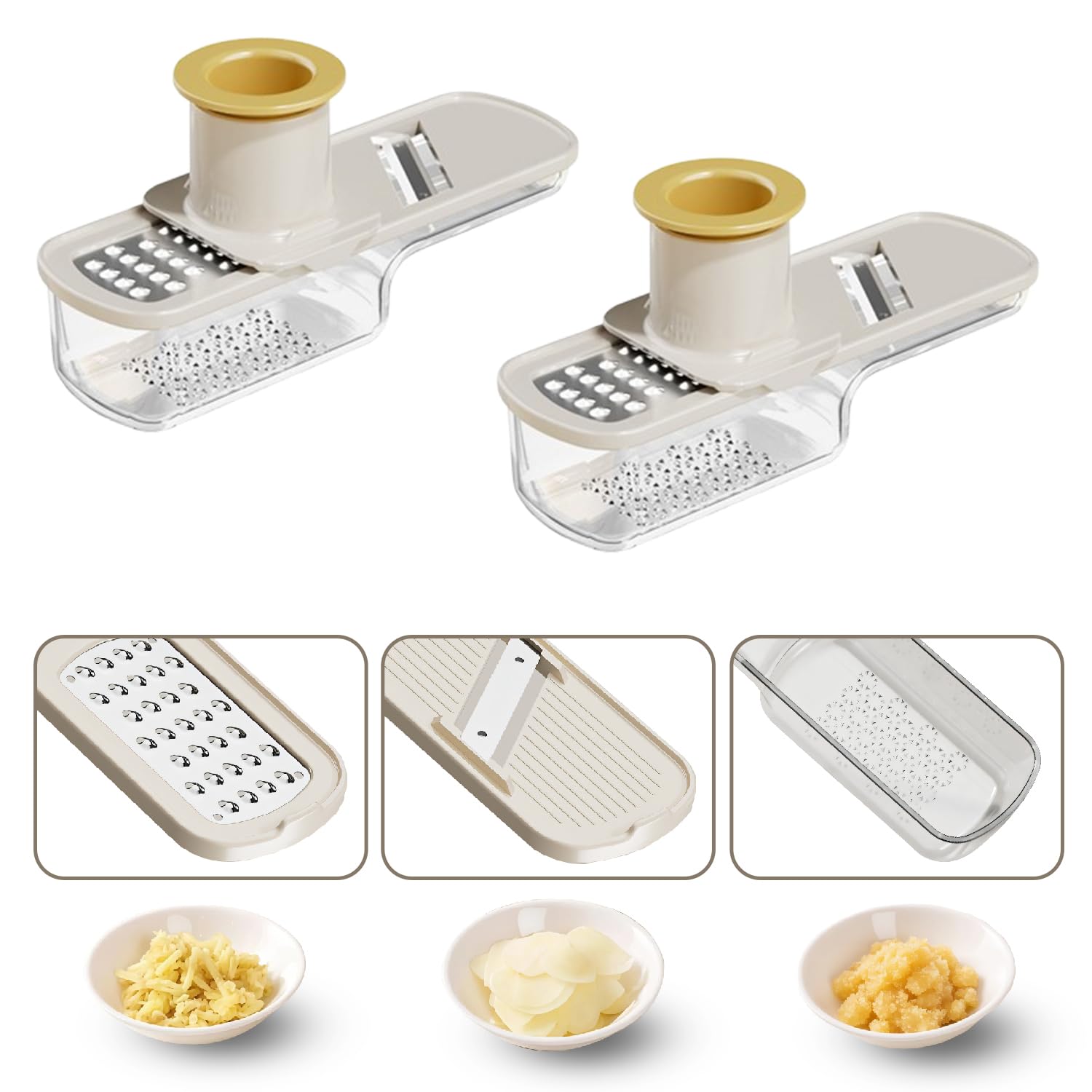 2er-pack 3-in-1 Mini-mandoline & Knoblauch-/ingwerreibe Mit Handschutz (weiß)
