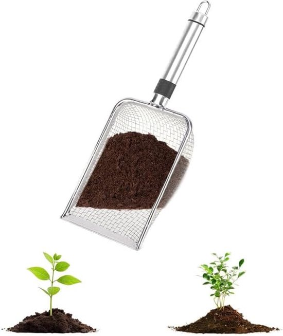 Gartensieb Mit Griff, Edelstahl, Grob Und Fein, Für Erde, Steine, Kompost, Unkraut, Sand, Kies Und Saatgut, 28,8 X 10 Cm, Silber