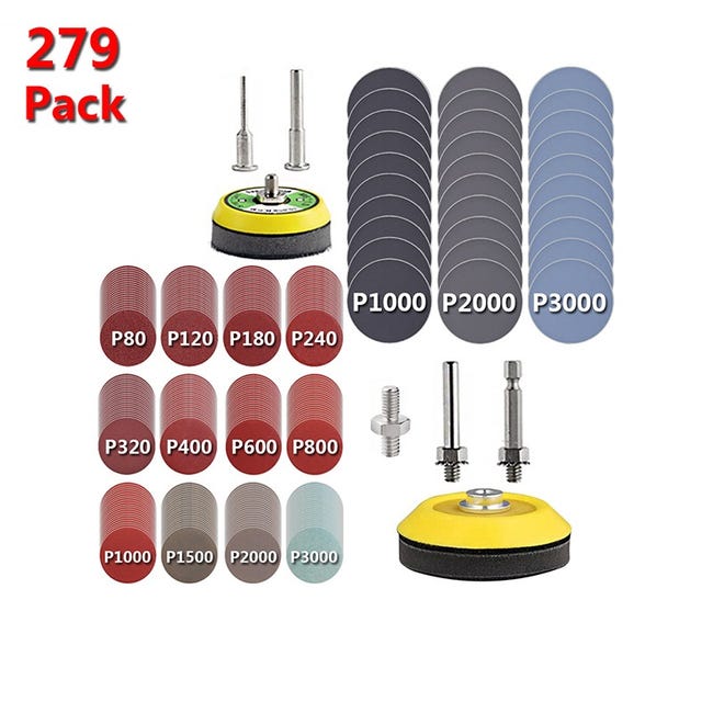 279 Schleifscheiben, 50 Mm Und 75 Mm Schleifpapierträger, Mit Körnungen Von 80, 120, 180, 240, 320, 480, 600, 800, 1000, 1200, 1500 Und 3000.