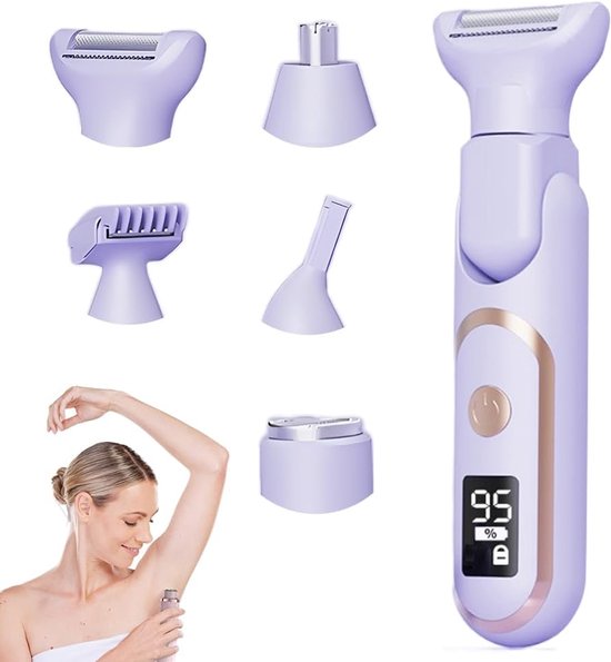 Elektrorasierer, Neuer 5-in-1 Damen-körperrasierer 2025, Unisex-elektrorasierer Mit Led-anzeige, Wasserdichter Elektrischer Trimmer (5-in-1 Lila Modell)