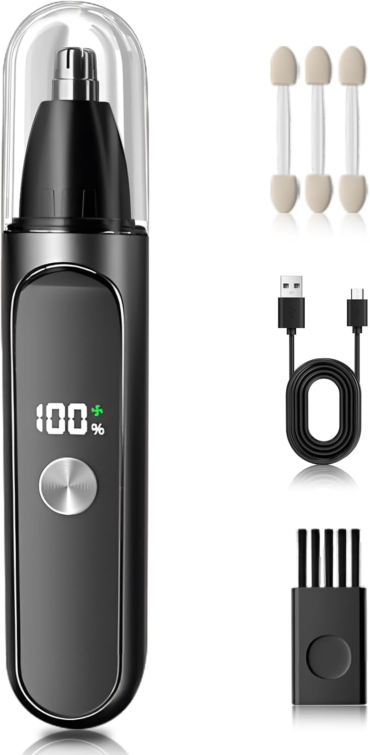 Nasenhaartrimmer Für Männer, Usb-aufladbar, Led-anzeige, Rotierende Doppelklingen Aus Edelstahl, Unisex (silber).