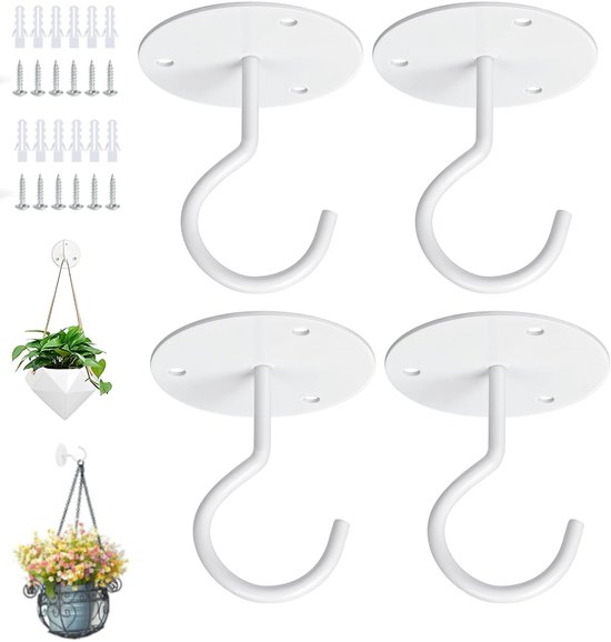 4-teiliges Set Aus Weißen Metall-pflanzenhängern Und Wandhaken Für Balkonblumenampeln, Laternen Und Vogelfutterhäuschen