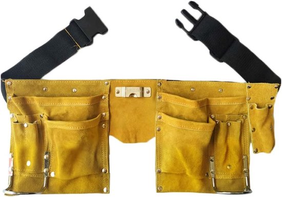 Doppelter Werkzeuggürtel, Verstellbarer Gürtel Mit Druckknöpfen, Inklusive Hammerscheide Und Gürtel, Werkzeuggürtel Und Arbeitsschürze Aus Leder Mit Mehreren Taschen, Doppellagig