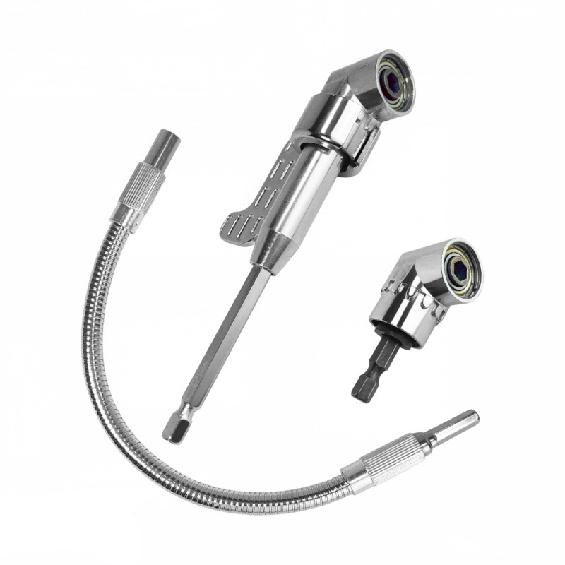 3-in-1 105° Rechtwinkliger Bohreradapter Und Flexibles Sechskantschaft-verlängerungsset Für Schlagschrauber Und Autoreparaturen (silber)