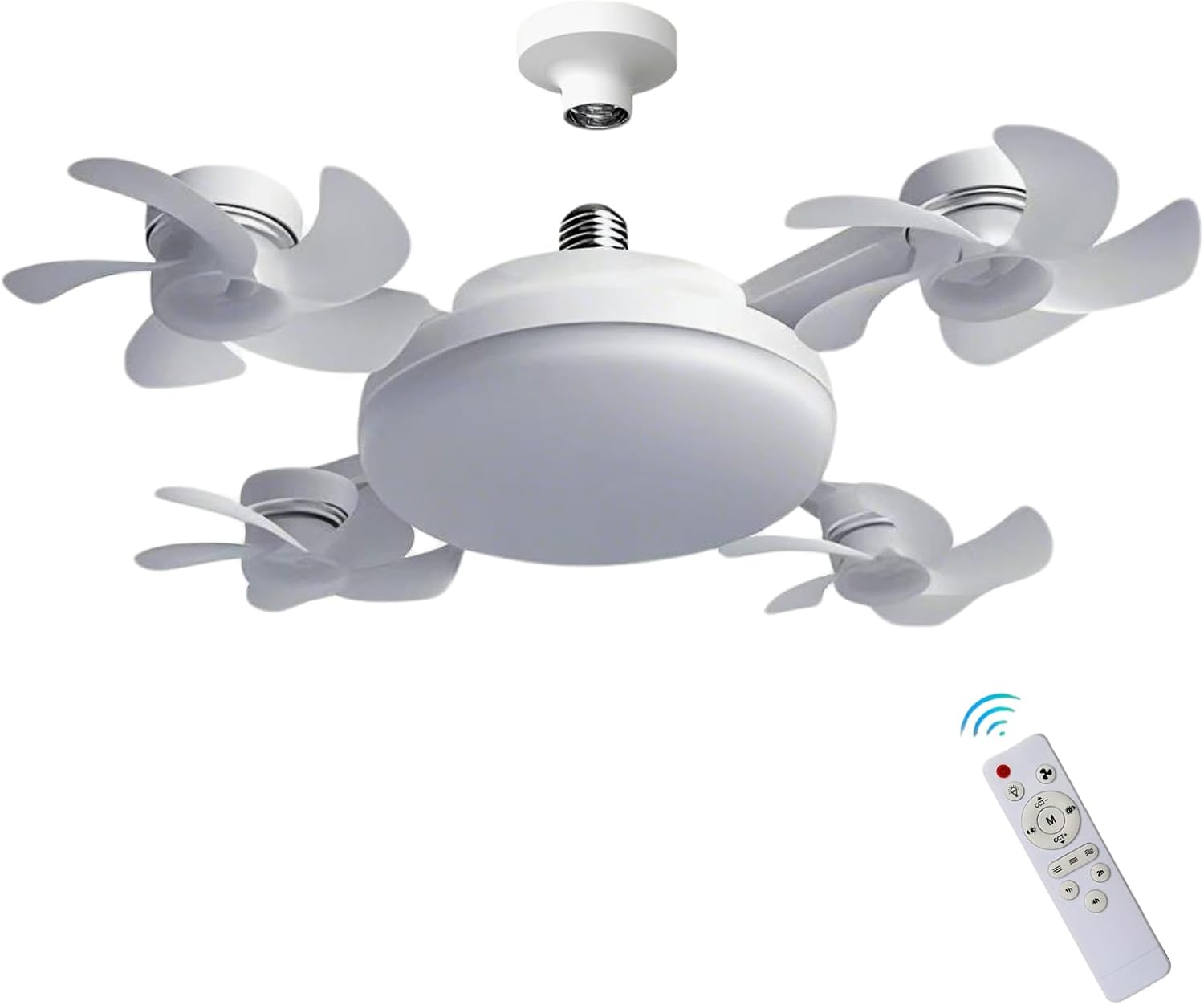 Schraubenventilator Mit Lampe – 4 Köpfe – Fernbedienung – Dimmbar – 3 Farbtemperaturen – 3 Windgeschwindigkeiten – Geeignet Für Schlafzimmer, Küche Und Garage