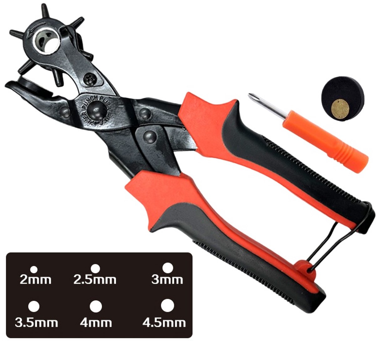 Lederlocher – Perforator – Gürtelperforator Mit Hebelantrieb – 6-facher Perforator – 2 Bis 4,5 Mm Rund – Müheloses Arbeiten – 4,5 Mm