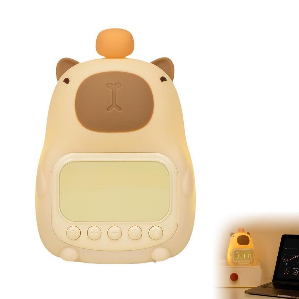 Capybara Kinderwecker Mit Nachtlicht Und 7-farbiger Rgb-beleuchtung, Niedlicher Silikon-tischwecker Mit Zwei Weckzeiten Und Touch-funktion.