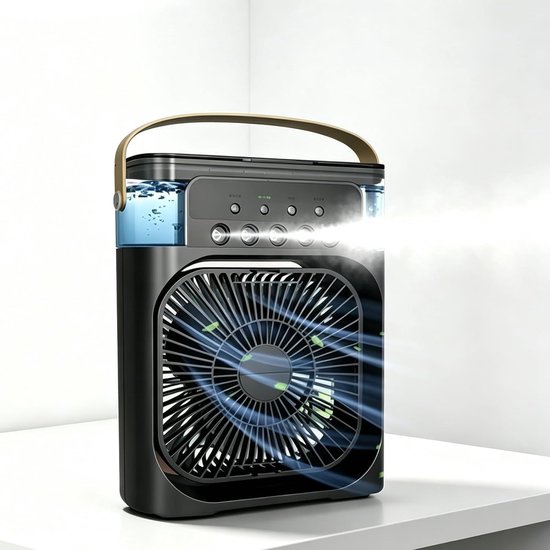 Tragbarer 4-in-1-ventilator Mit Kühlfunktion – 3 Geschwindigkeitsstufen – Ventilator, Luftbefeuchter, Aromatherapie Und Led-beleuchtung Ventilator Für Zuhause Und Büro (schwarz)