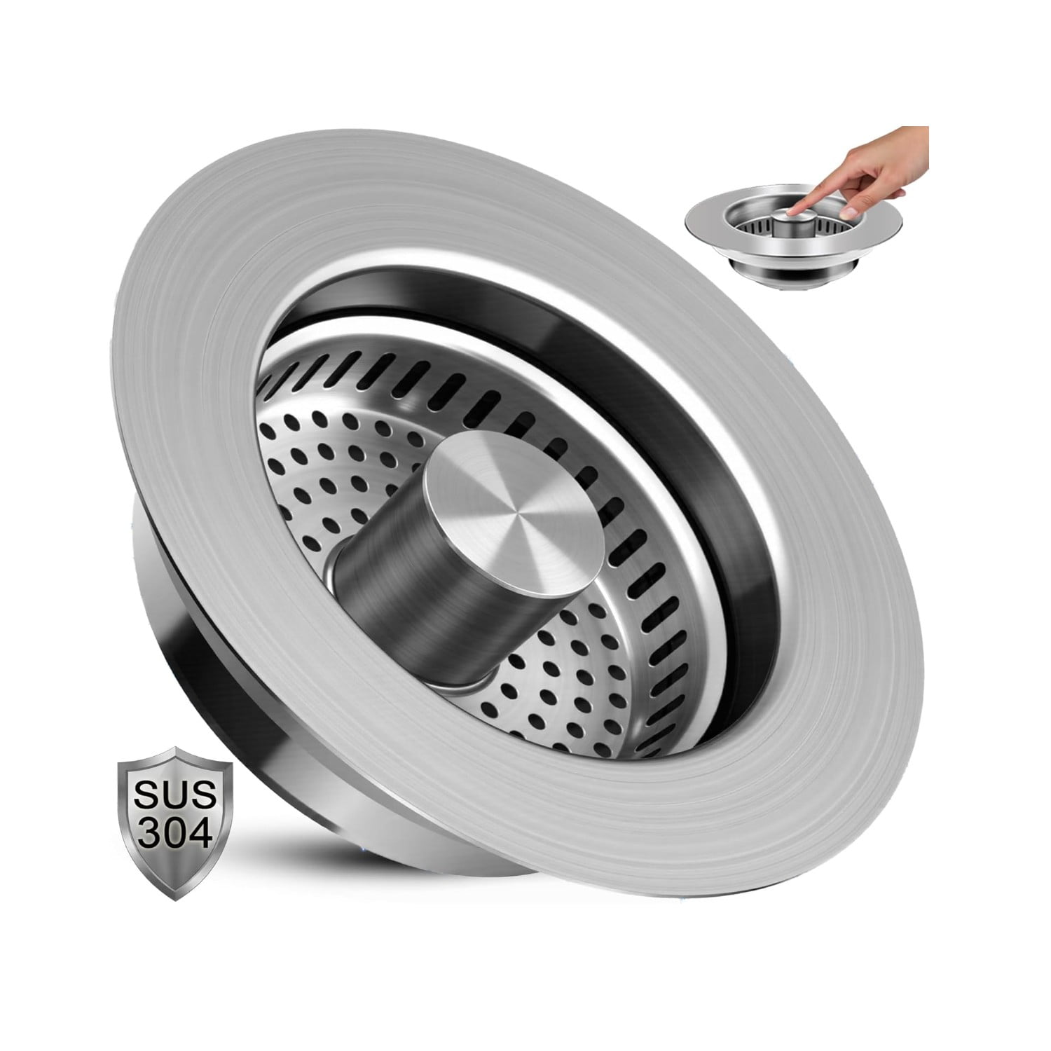 3-in-1-küchenspülen-abflusssieb, Pop-up-abflussstopfen Aus Edelstahl 304, Für 11,3-mm-abflusslöcher, Universelle Spülenabdeckung, Verstopfungsfreies Design, Silberfarben