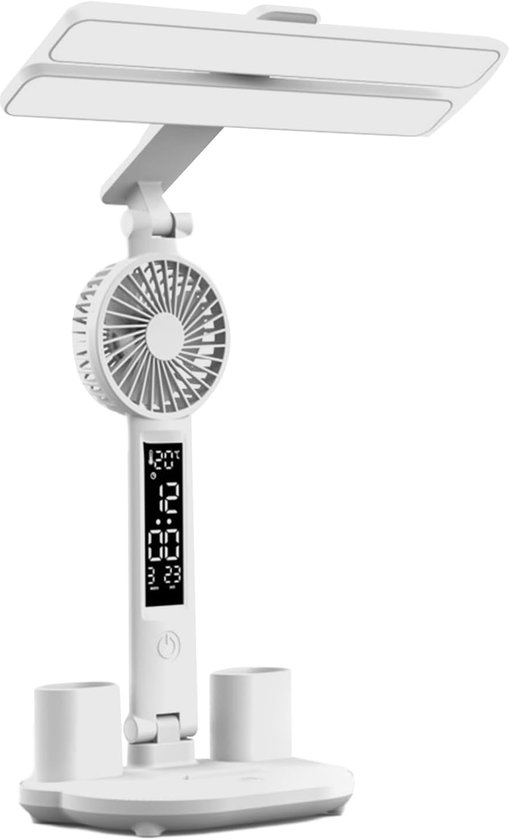 Schreibtischlampe Mit Uhr, Doppelseitigem Augenschutz Und Ventilator