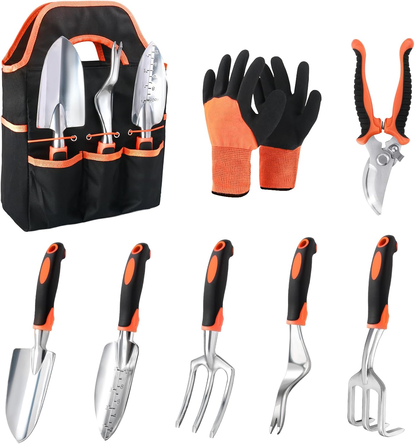 8-teiliges Ergonomisches, Rutschfestes Und Robustes Gartenwerkzeugset Mit Aufbewahrungstasche – Orange
