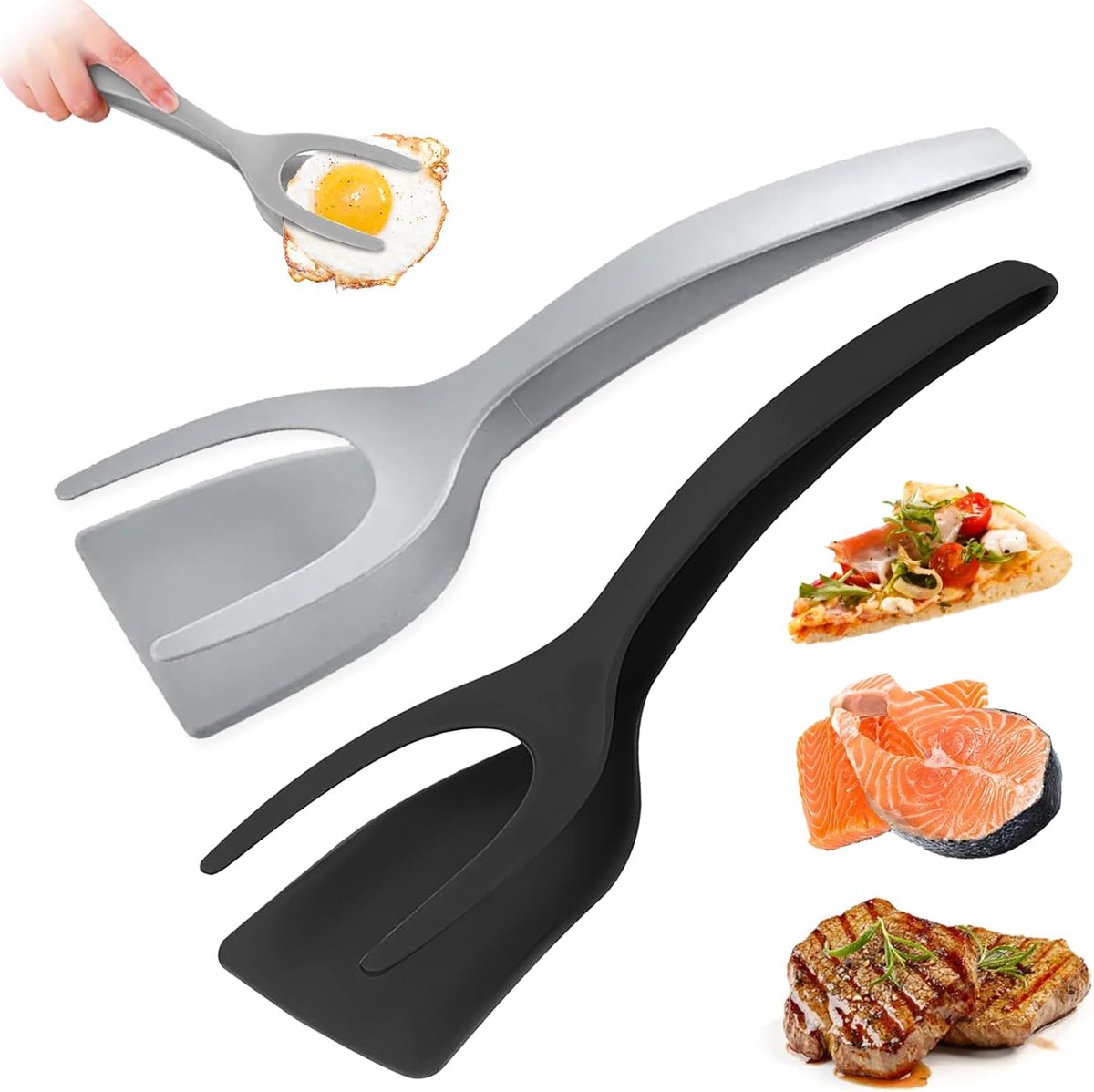 2er-pack 2-in-1 Hitzebeständige Silikon-spatelzange Zum Braten Von Eiern Und Pfannkuchen.
