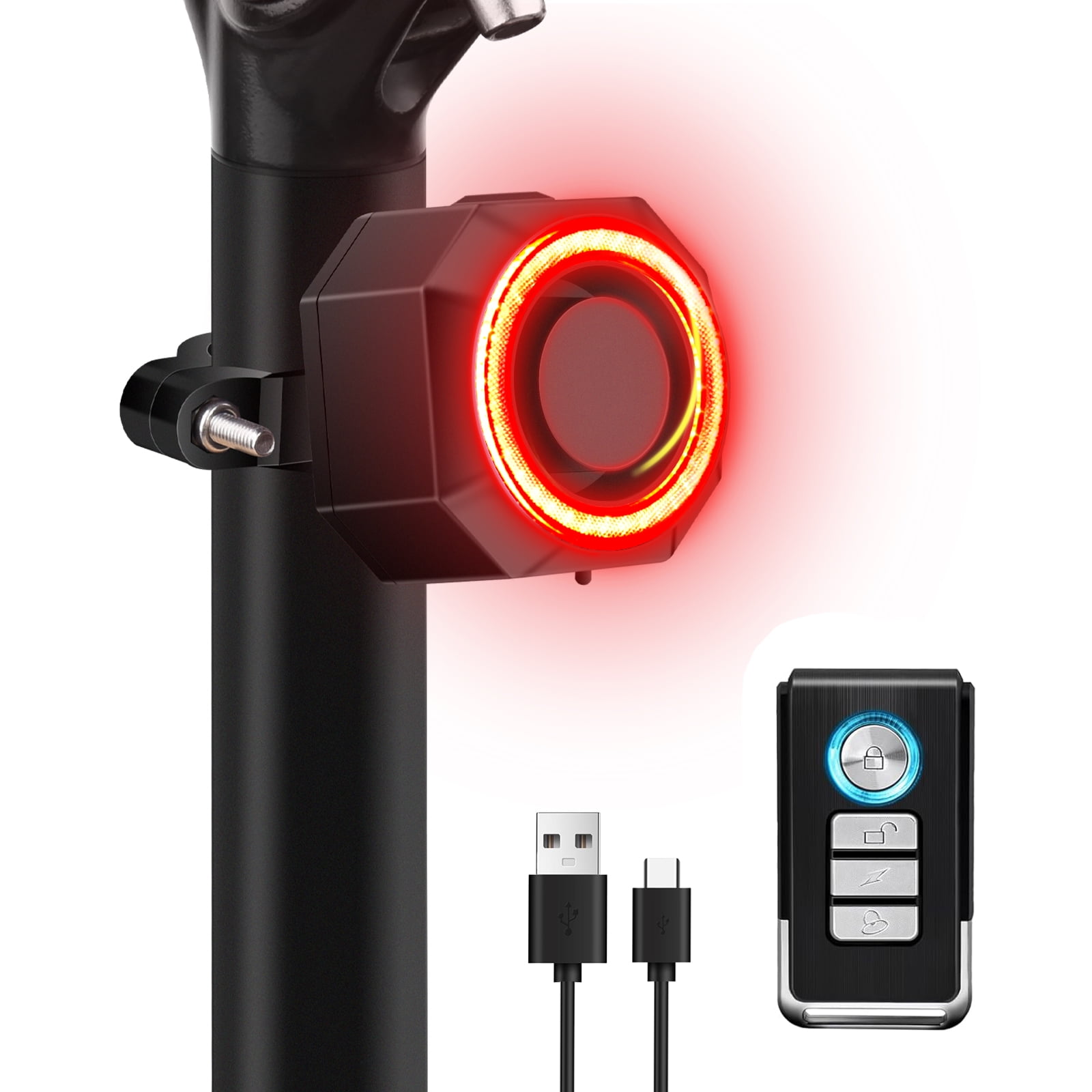 Intelligentes Fahrradrücklicht Mit Alarmfunktion – Bremslicht Mit Bremssensor – Drahtloser Diebstahlalarm – Wasserdicht (ip65) – Usb-ladefunktion – Sicherheitswarnlicht