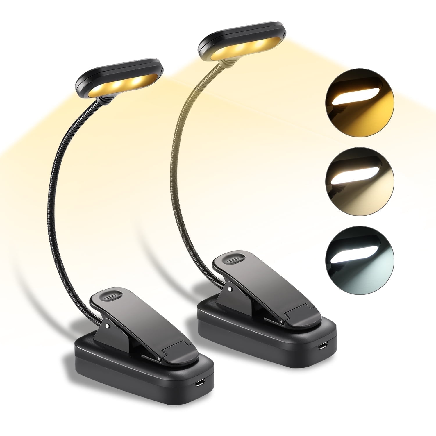 Zweierpack Wiederaufladbare Leselampen, 6 Leds, 3 Helligkeitsstufen, 3 Farbtemperaturen, Akkulaufzeit 40 Stunden, Clip-design Für Das Bett (2er-pack).