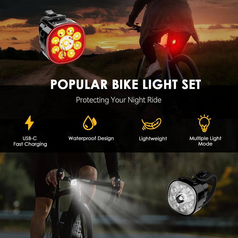 Nachtfahrlicht-set, 4000 Lumen Ultrahelles, Wiederaufladbares Vorder- Und Rücklicht-set, Wasserdichtes Fahrrad-scheinwerfer- Und Rücklicht-set.
