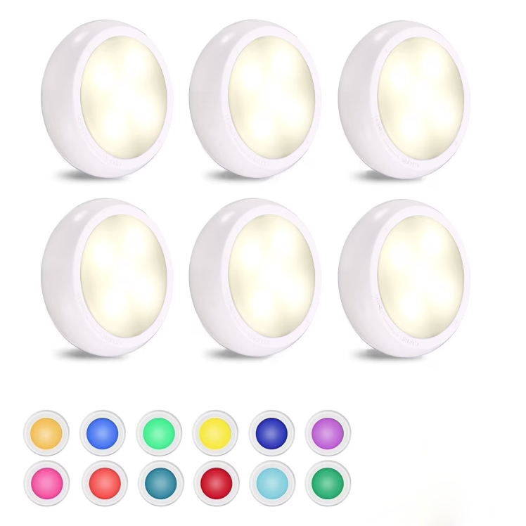 6er-pack Led-schrankleuchten Mit Fernbedienung – Batteriebetriebene, Kabellose Rundleuchten – Berührungsempfindliches Nachtlicht – Für Kleiderschränke – Weiß