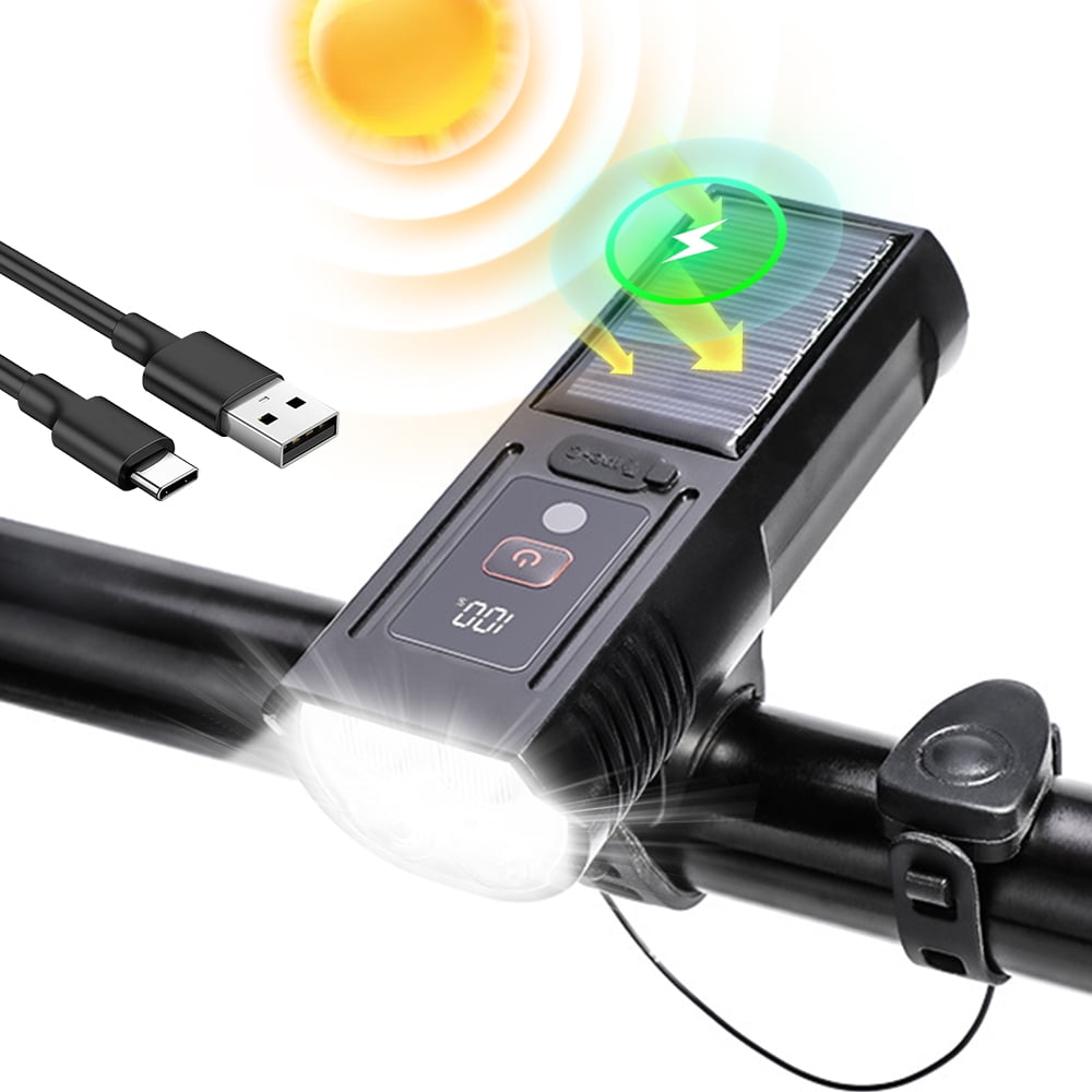 Solarbetriebene Fahrradlampe – Ultrahelle Nachtfahrradlampe Mit Elektrischer Klingel – Wiederaufladbare Fahrradlampe – Und Wasserdicht (1800 Ma)