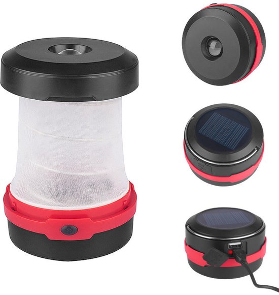 Solarbetriebene, Faltbare Led-campingtaschenlampe Mit 180 Lumen – Rot