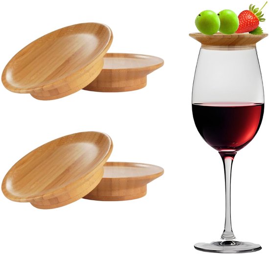 4-teiliges Set Aus Bambus-holzdeckeln, Weinglas- Und Wurstplatten-untersetzern Für Private Feiern, Restaurants Und Bars – Holzfarbe