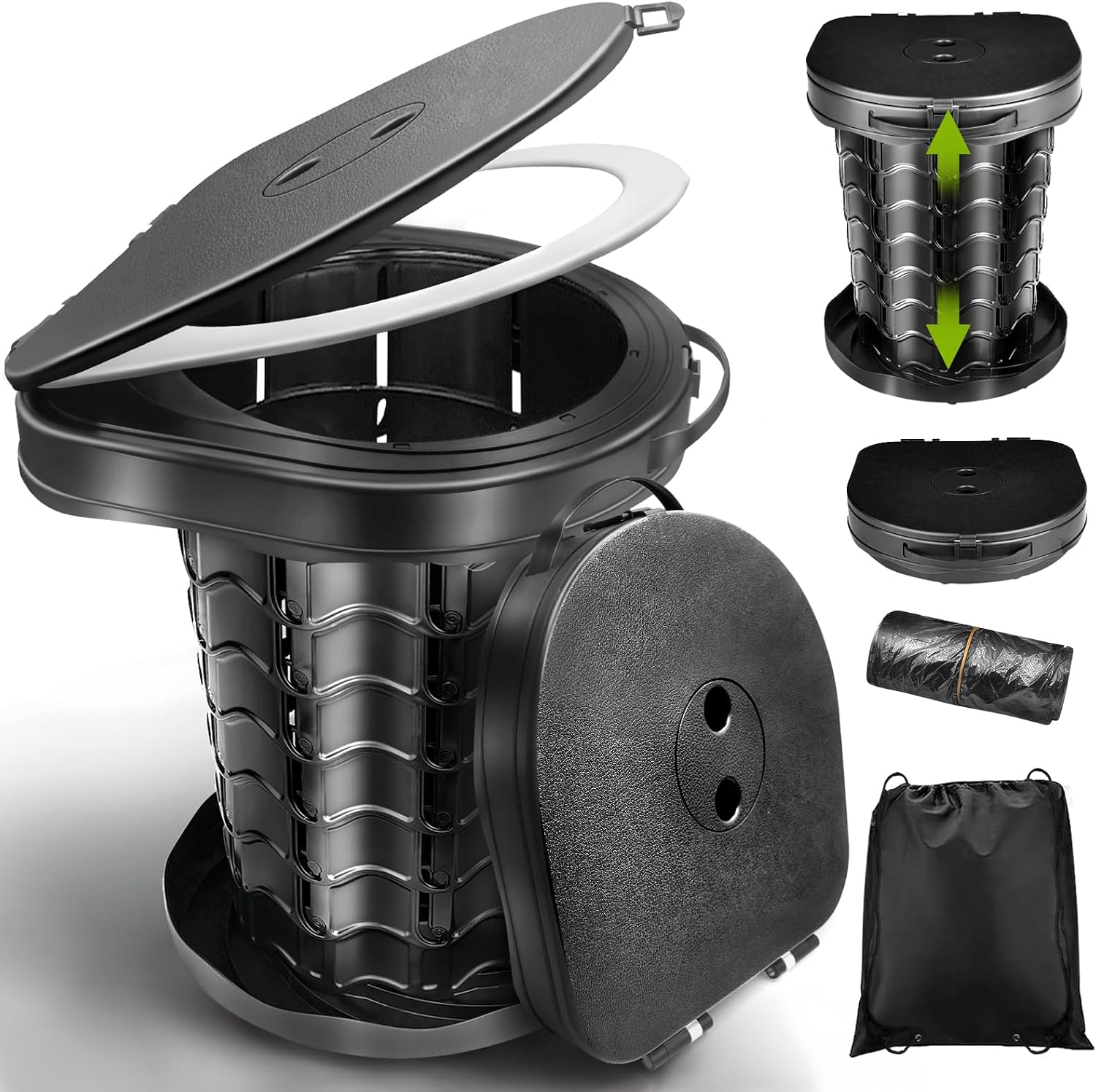 Tragbare Campingtoilette Mit Deckel Und Abfallbeutel – Trockentoilette – Camping – Grillen – Reisen – Angeln – Strand – Und Selbstversorgung
