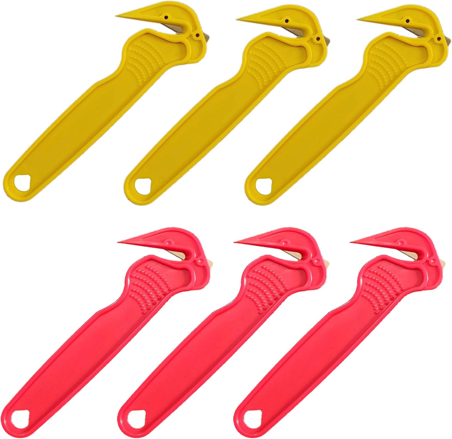6-teiliges Verpackungsmesserset (3 Rote + 3 Gelbe) – Edelstahlklinge Mit Versenkter Klinge – Mit Flaschenöffner Und Klebebandtrenner – 6-teilig