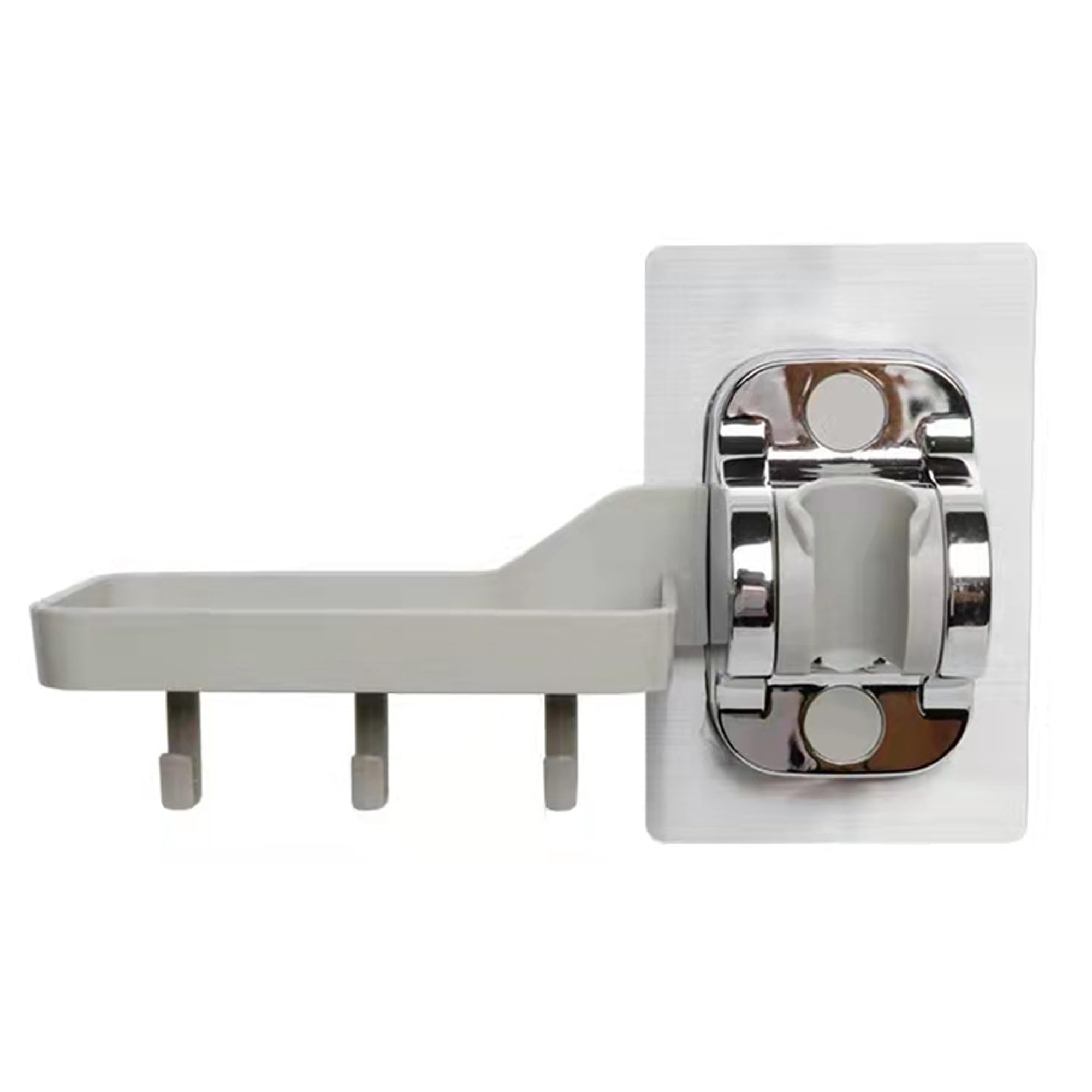 Verstellbarer Handbrausehalter, Wandseifenschale Mit 3 Haken, Starker Klebe-duschhalter, Aus Pom-material, Silberfarben