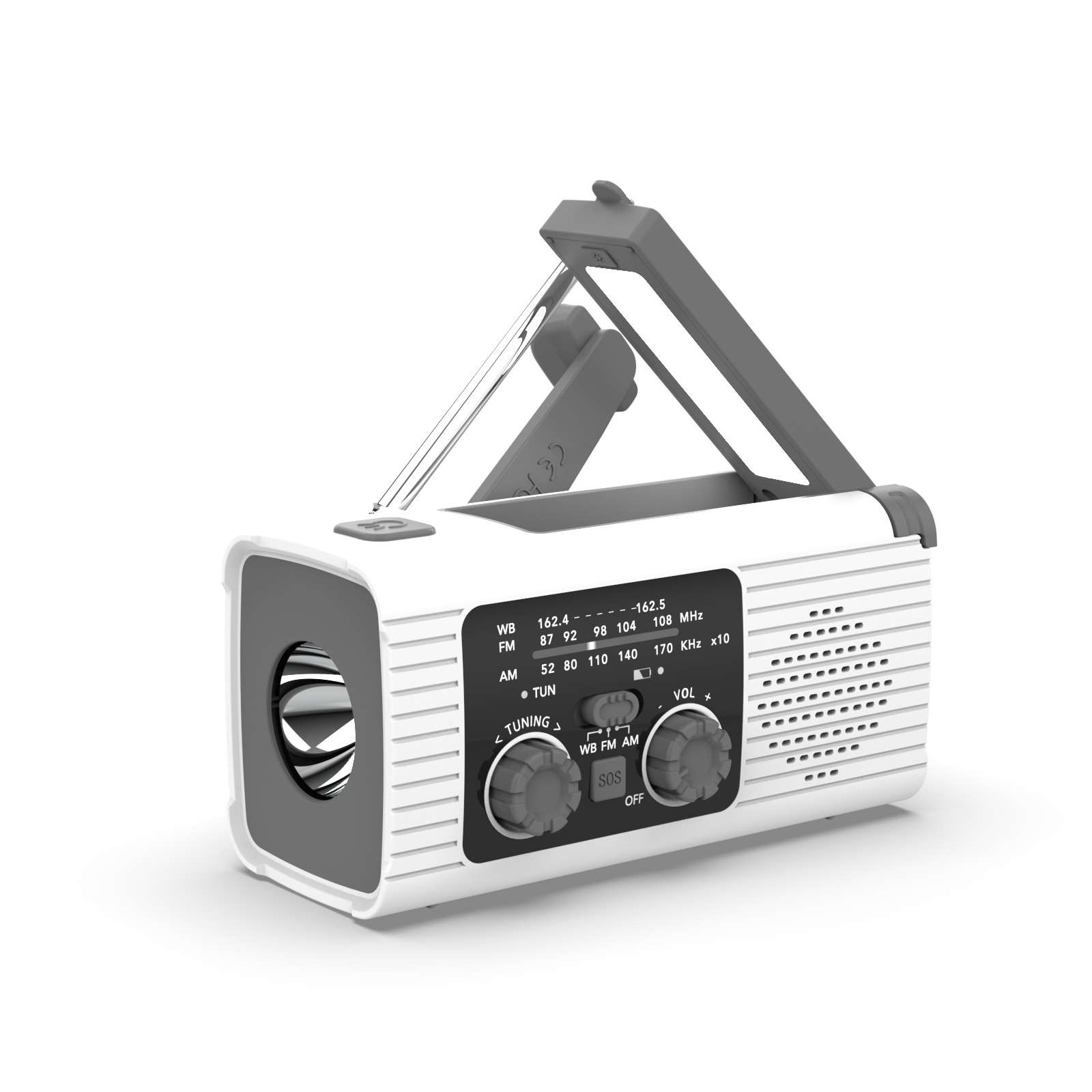 Multifunktionale, Solarbetriebene Taschenlampe, Notfallradio Mit Ladefunktion, Katastrophenschutzradio, Weiß, 2000 Mah