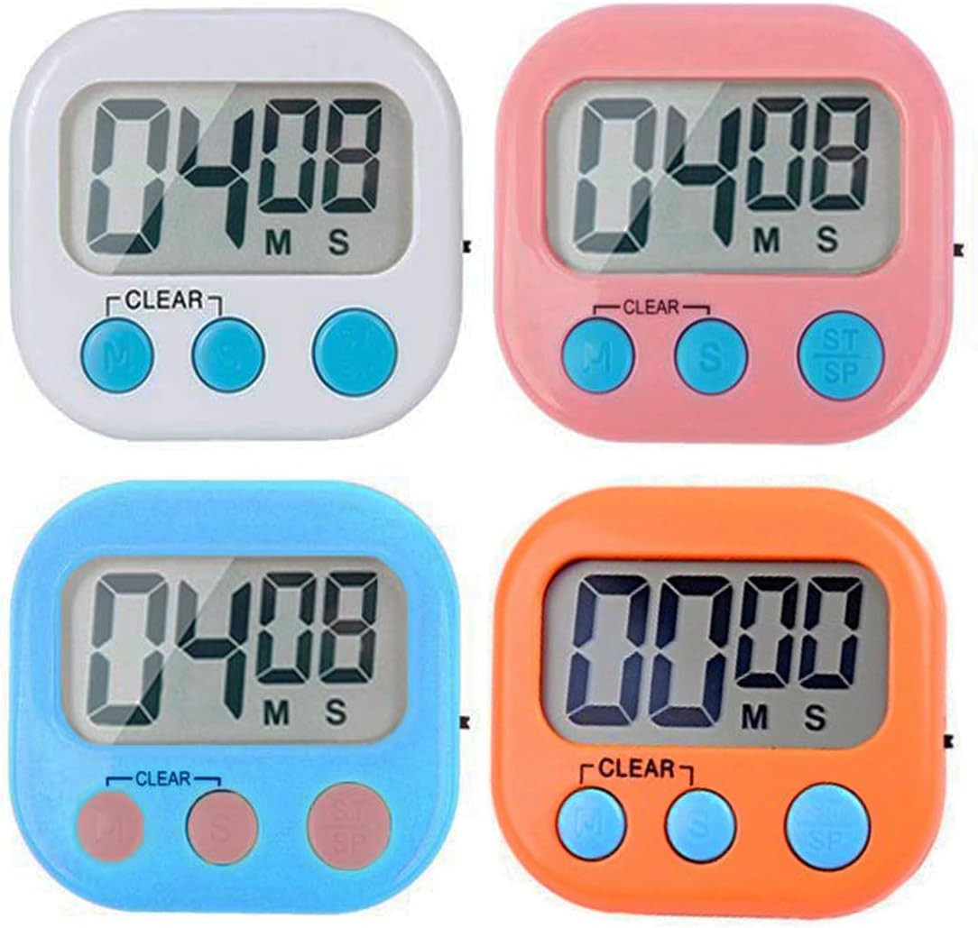 Digitaler Küchentimer, Großes Display, Lauter Alarm, Starker Magnetischer Halter Auf Der Rückseite, Einfache Bedienung (4er-pack)