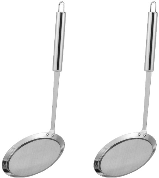 2-teiliger Edelstahl-sieblöffel, Geschlitzter Griff, Feines Sieb Zum Abtrennen Von Fett, Küchenhelfer – 10 Cm – Silber