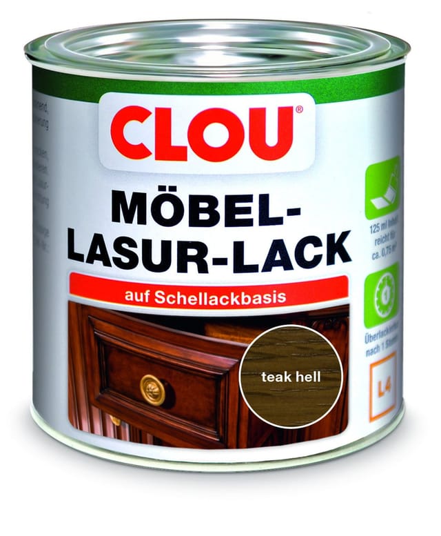 Möbel Lack L4 125 ml teak hell Holzlasur - Clou
