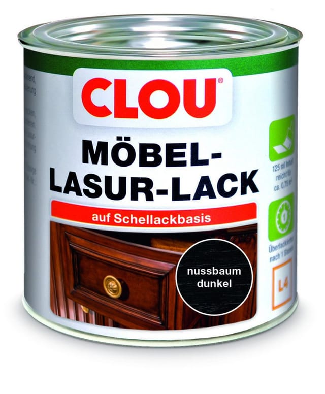 Möbel Lack L4 125 ml nussbaum dunkel Holzlasur - Clou