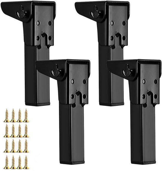 4er-pack Schwarze, Klappbare Metallmöbelfüße, Verstellbare, Rutschfeste Stützfüße Für Sofas, Betten Und Tische