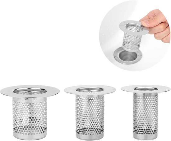 Dreiteiliges Badewannenablauf-haarfangset – Edelstahl – Silber