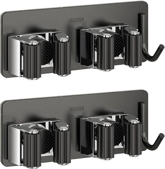 2-teiliger Selbstklebender Besenhalter Aus Edelstahl Mit Haken – 3-in-1-wandhalterung Für Gartengeräte