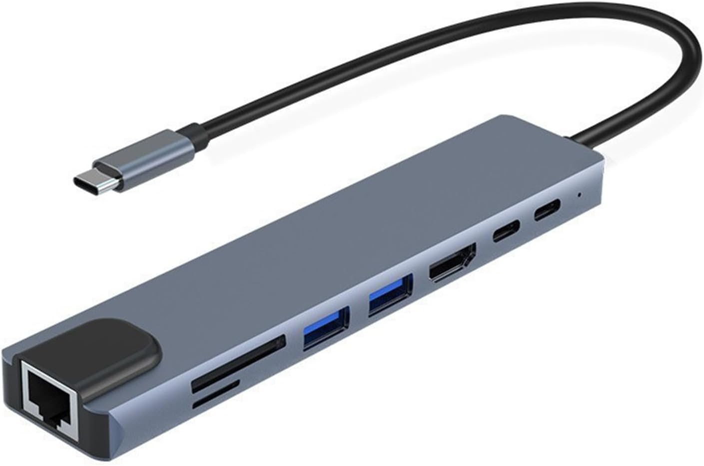8-in-1 Multifunktions-usb-hub Mit Usb 3.0-anschluss, Sd/tf-kartensteckplatz, 4k-hdmi, Usb 3.0/2.0, Rj45, 100-w-pd-usb-c-anschluss Und Ultraschnellem Datenübertragungsmodus